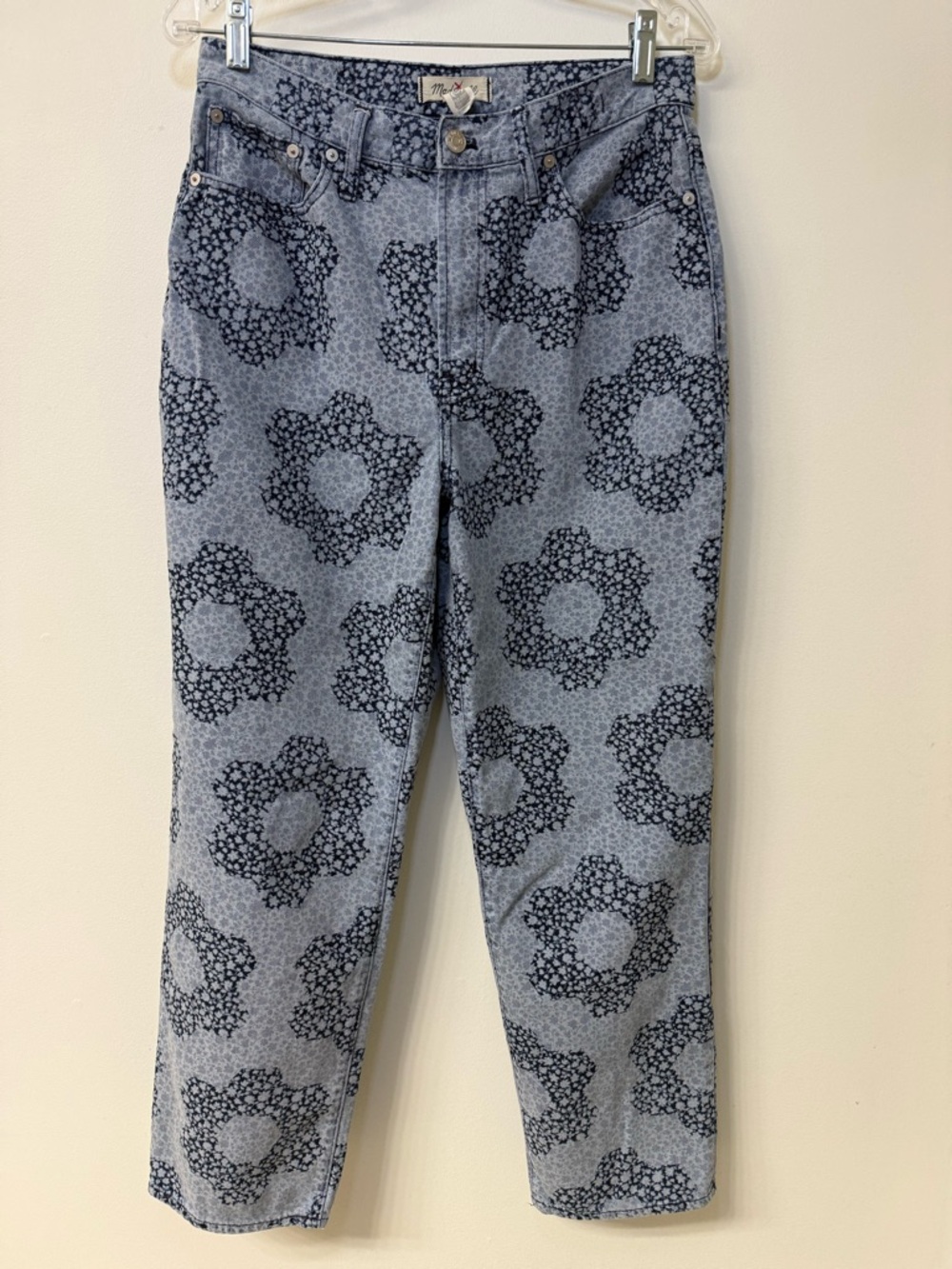 Madewell Light Blue Floral Pattern Straight Leg Jeans